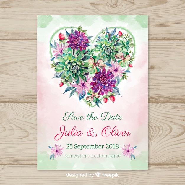 Lovely watercolor wedding card with floral style