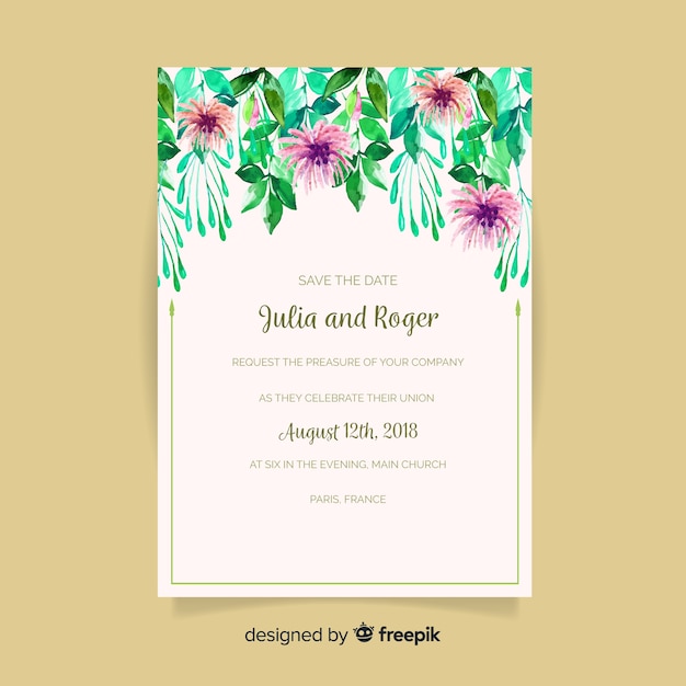 Lovely watercolor wedding card with floral style