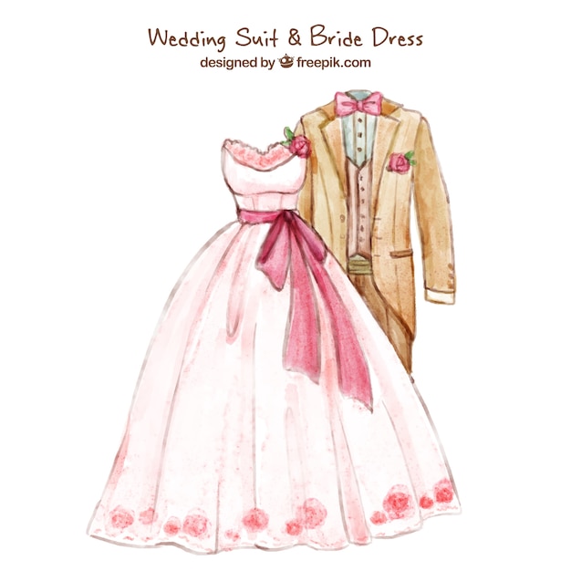 Free vector lovely weddind suit & bride dress