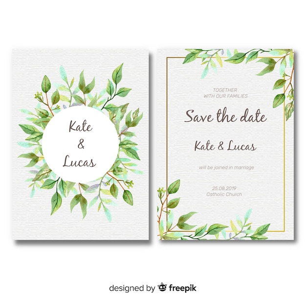 Free Lovely Wedding Card Template With Watercolor Leaves Svg Dxf Eps Png Great Places To Download Free Svg Files Cut Cut Craft