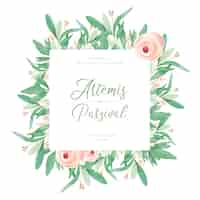 Free vector lovely wedding frame with watercolor leaves