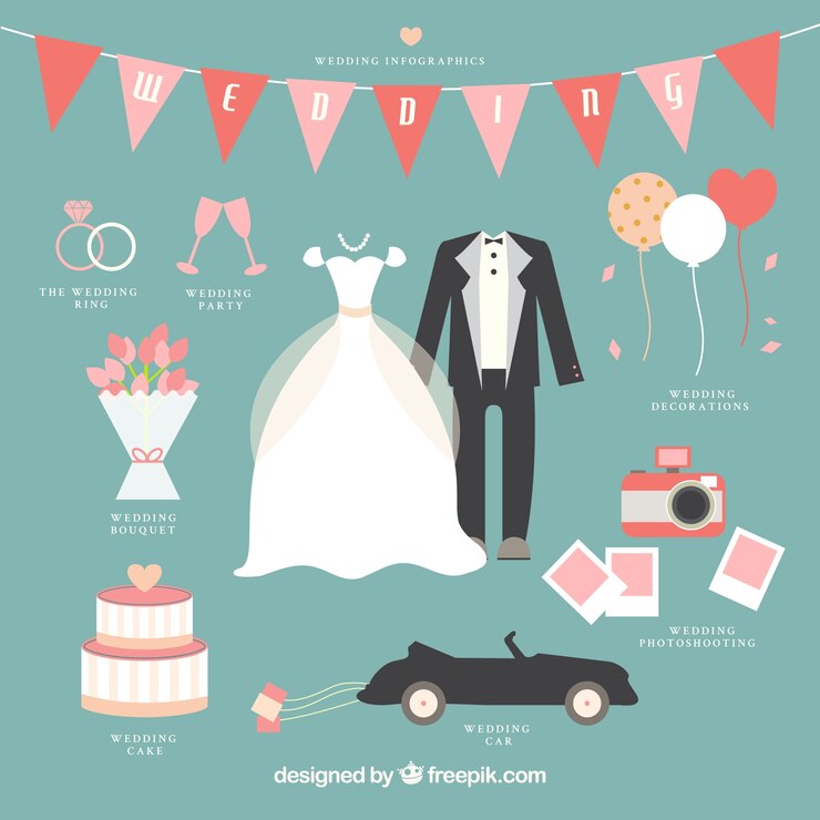 無料Vector 素敵な結婚式のインフォグラフィック