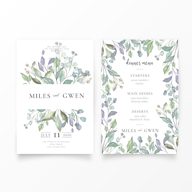 Lovely wedding invitation & menu template