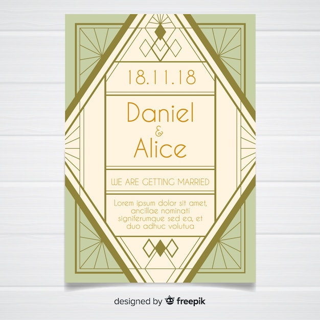 Lovely wedding invitation template in art deco design