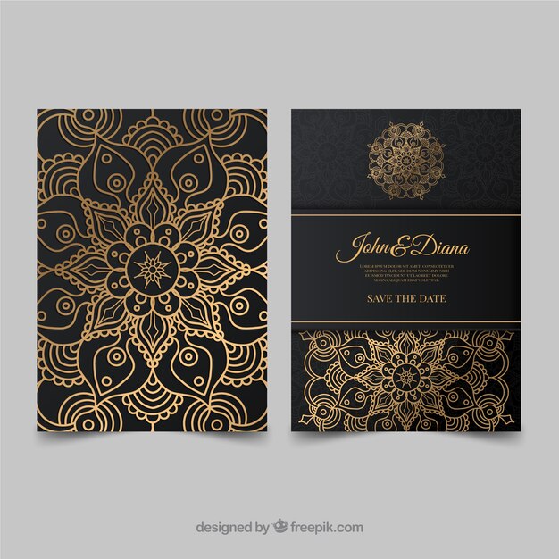 Lovely wedding invitation template with colorful mandala