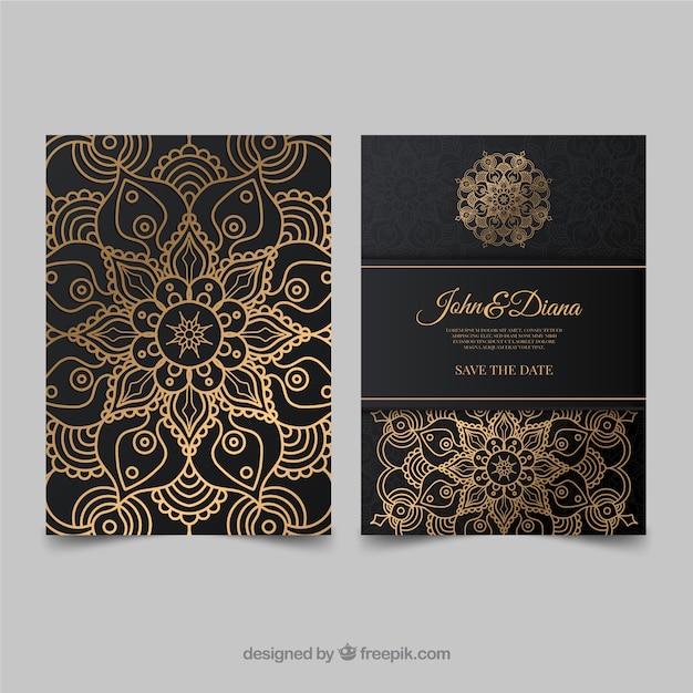 Lovely wedding invitation template with colorful mandala