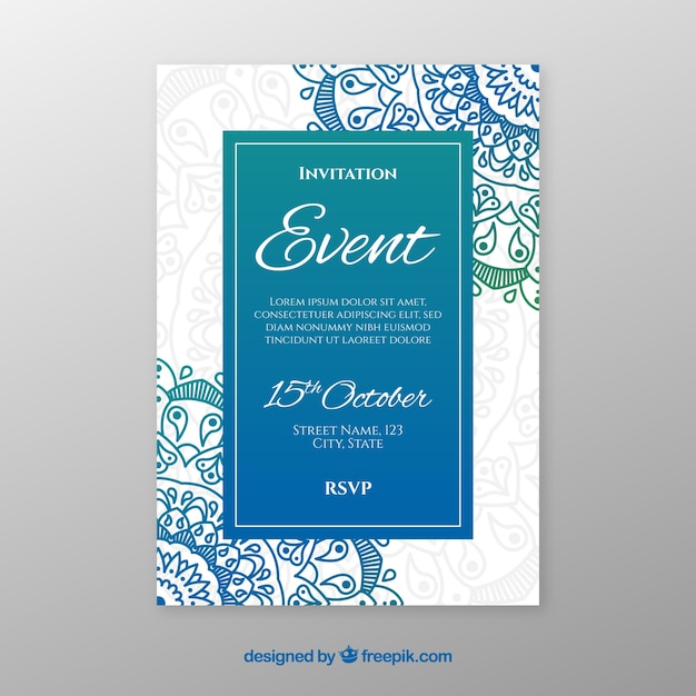 Lovely wedding invitation template with colorful mandala