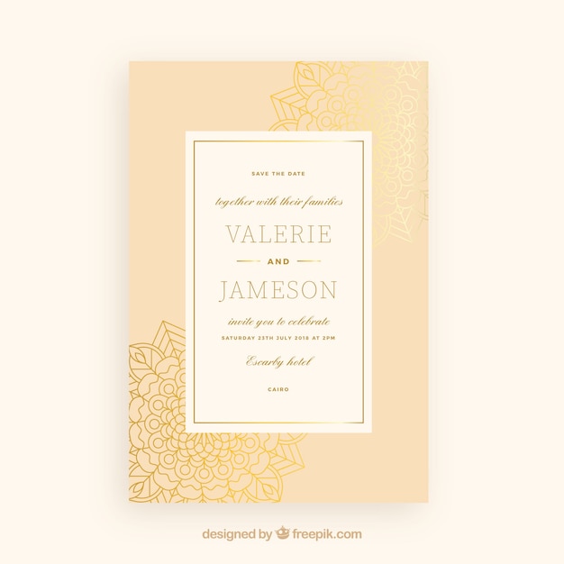 Free vector lovely wedding invitation template with colorful mandala