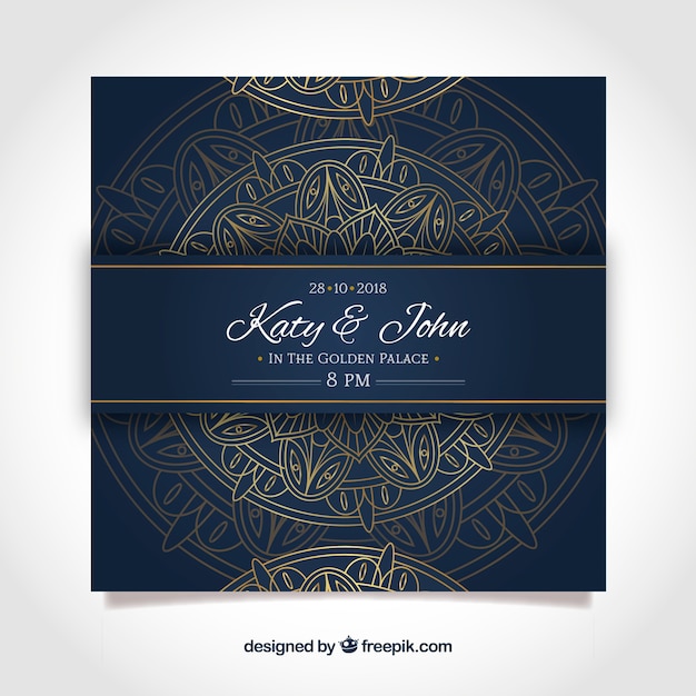 Free vector lovely wedding invitation template with colorful mandala