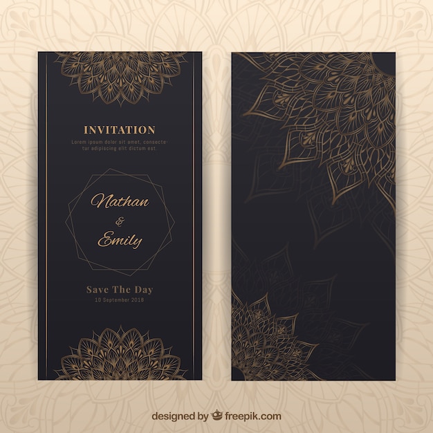 Lovely wedding invitation template with colorful mandala