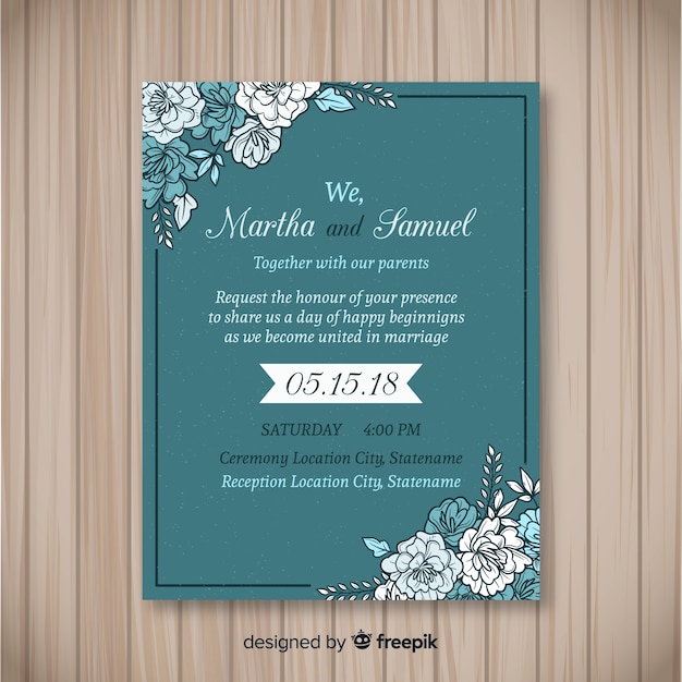 Lovely wedding invitation template with peony flowers