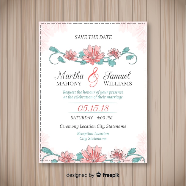 Lovely wedding invitation template with peony flowers