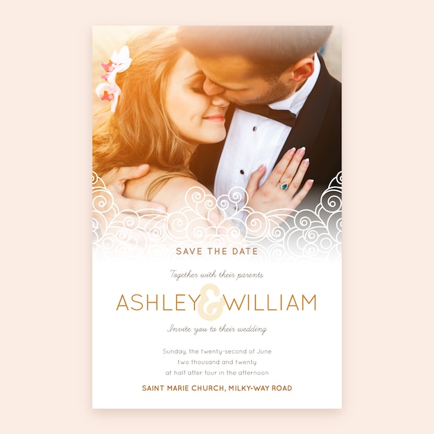 Lovely wedding invitation template with photo