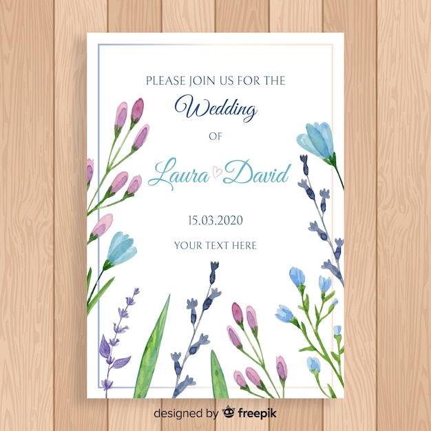 Lovely wedding invitation with watercolor leaves