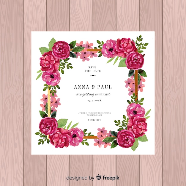 Free vector lovely wedding invitation with watercolor roses