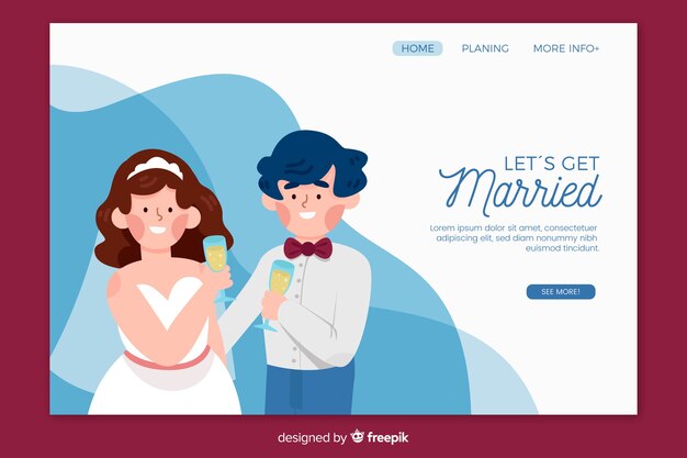 Lovely wedding landing page template with illustrations