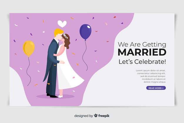 Lovely wedding landing page with illustrations