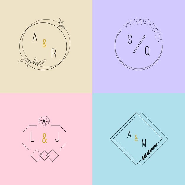 Lovely wedding monograms in pastel colors pack