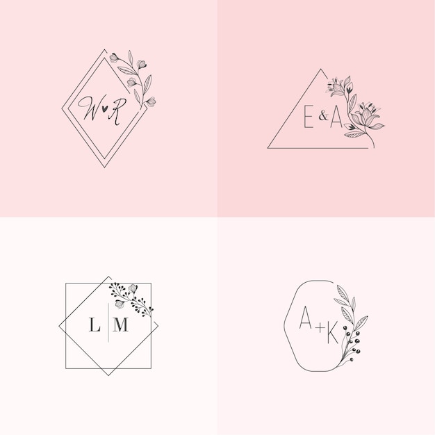 Free vector lovely wedding monograms in pastel colors