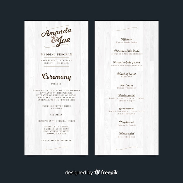 Free vector lovely wedding program with elegant style