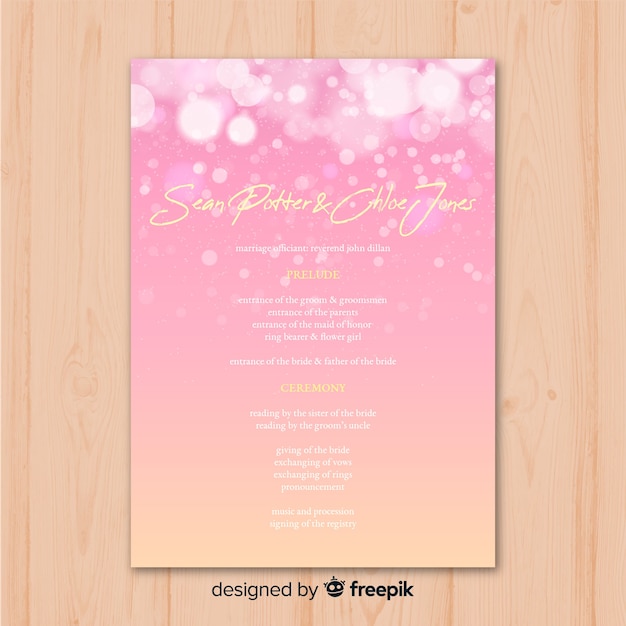 Free vector lovely wedding program with elegant style