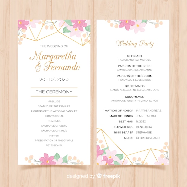 Lovely wedding program with flat design