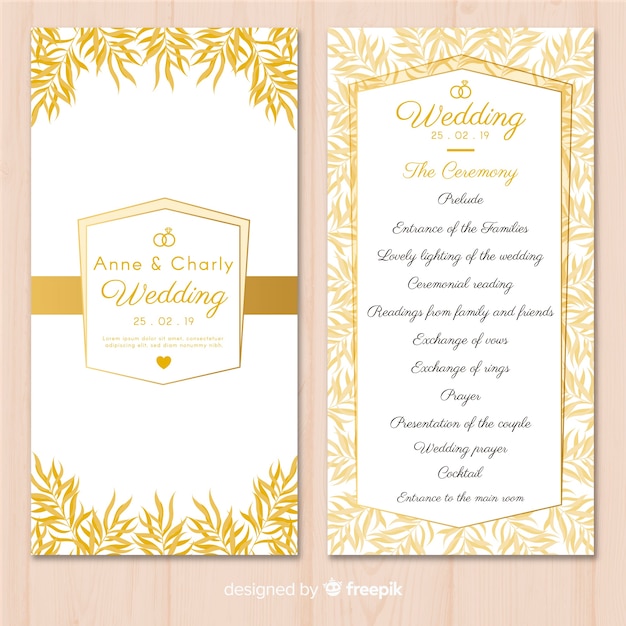 Lovely wedding program with flat design