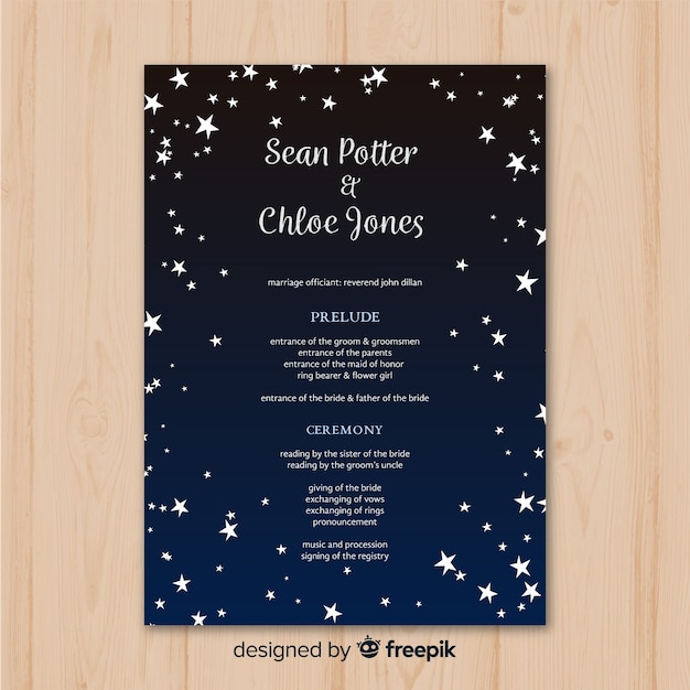 Lovely wedding program with flat design