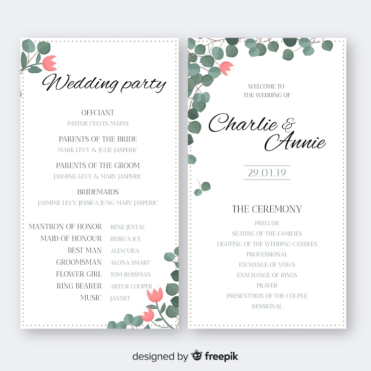Free Vector lovely wedding program with watercolor flowers