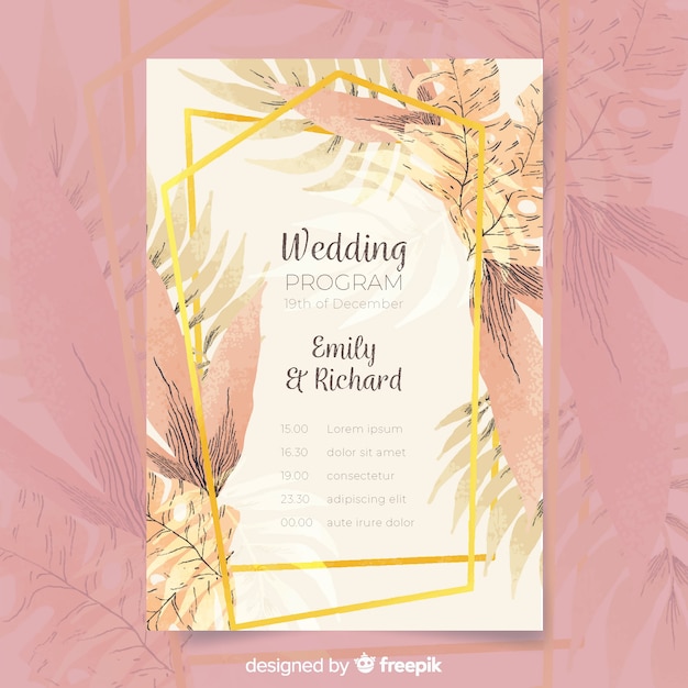 Lovely wedding program with watercolor flowers