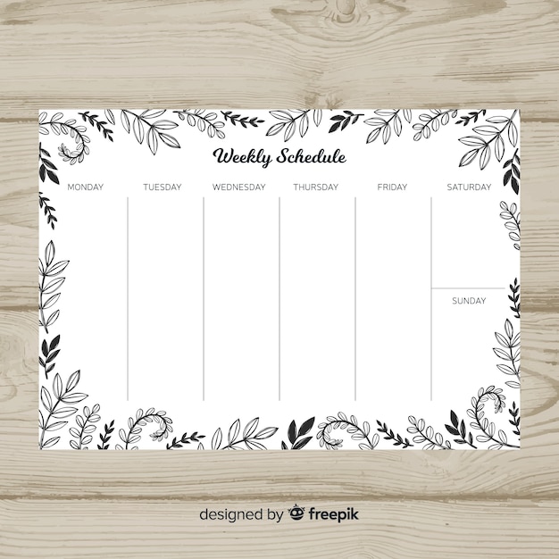 Free vector lovely weekly schedule template with floral style