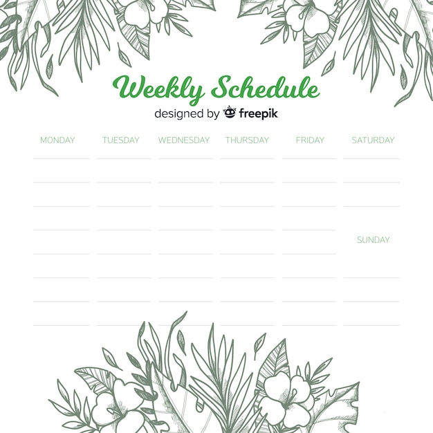Lovely weekly schedule template with floral style