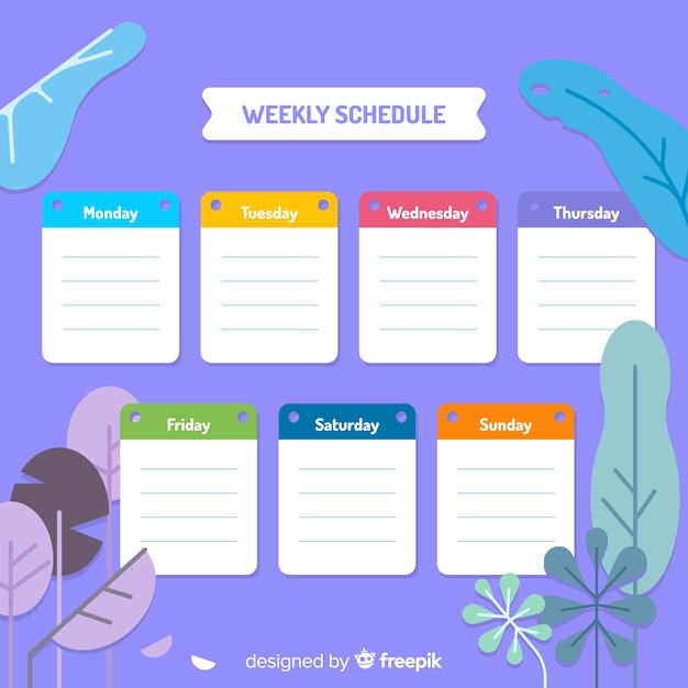 Free vector lovely weekly schedule template with floral style