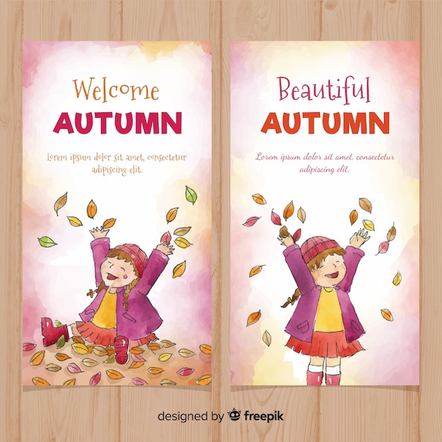 Vettore gratuito lovely welcome autumn banners watercolors