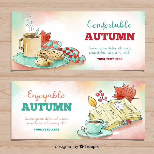 Lovely welcome autumn banners watercolors