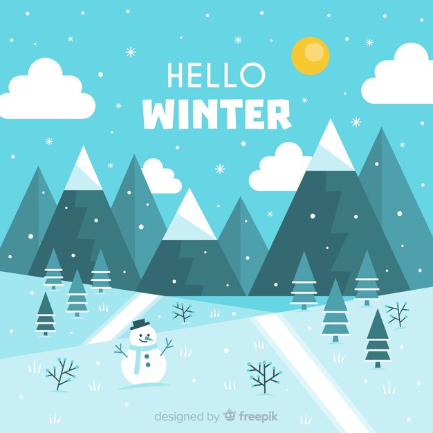 Free Vector lovely winter background with flat design