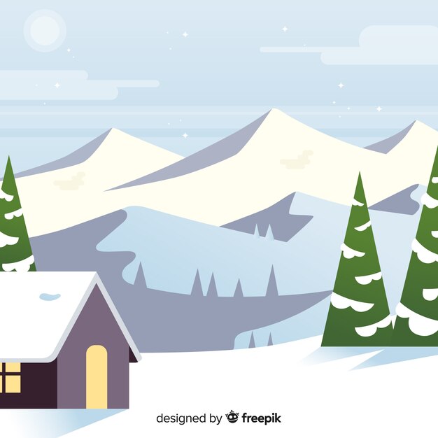 lovely winter landscape with flat design