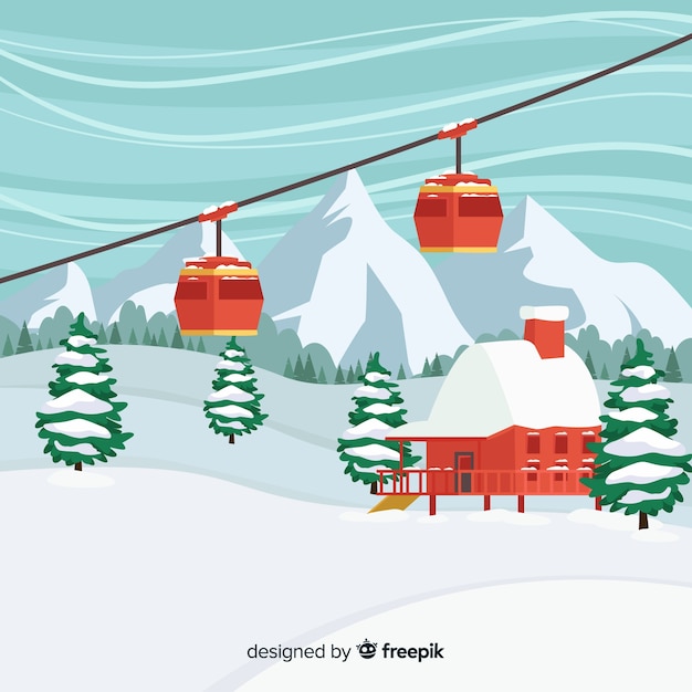 Lovely winter landscape with flat design