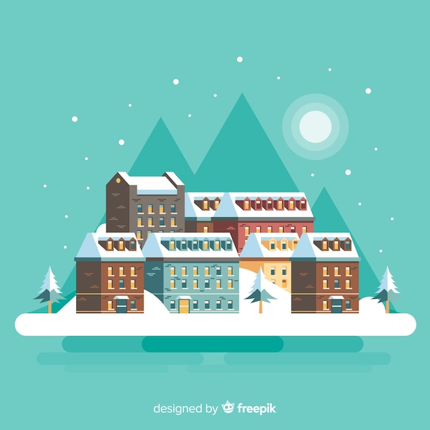 Free vector lovely winter landscape with flat design