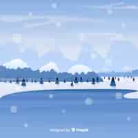 Free vector lovely winter landscape with flat design