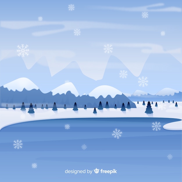 Lovely winter landscape with flat design