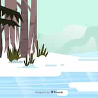 Free vector lovely winter landscape with flat design