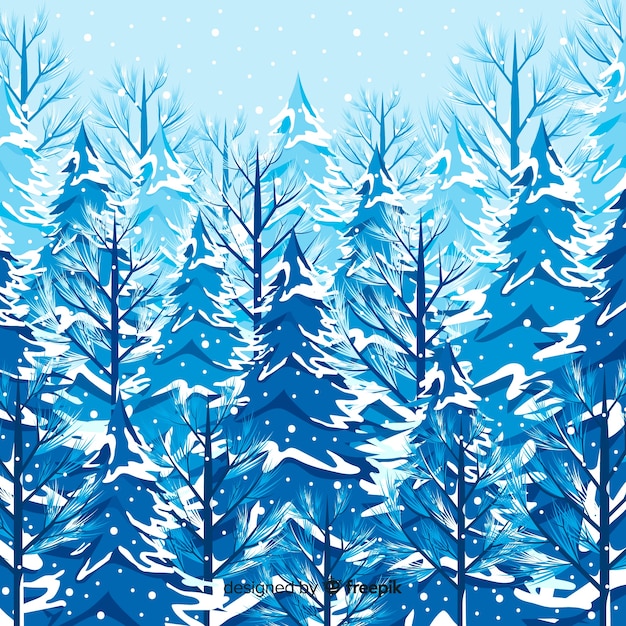 Free vector lovely winter landscape with snowy trees