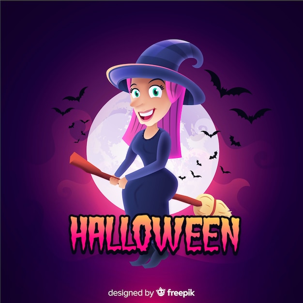 Lovely witch character with flat design