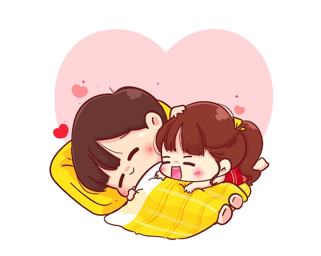 Lovers couple hugging on blanket, happy valentine, cartoon character illustration