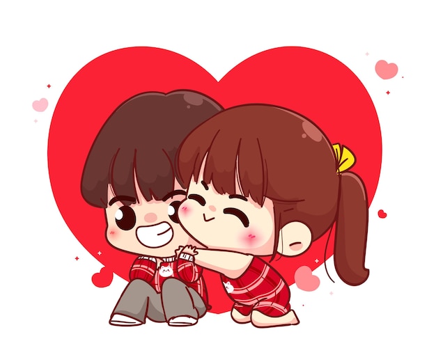 Lovers couple hugging, happy valentine, cartoon character illustration