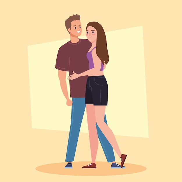 Free vector lovers couple hugging