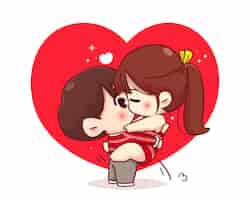 Free vector lovers couple kissing, happy valentine, cartoon character illustration