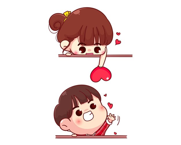 バレンタインのかわいい漫画イラスト手描き プレミアムベクター