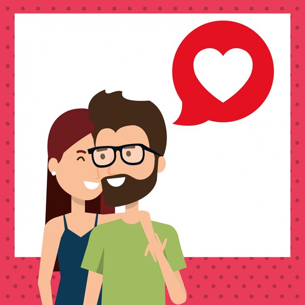 lovers couple with speech bubble and heart